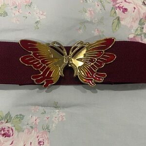 Vintage Gold and Burgundy Butterfly Stretch Belt